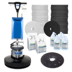 Trusted Clean Commercial Floor Stripping & Polishing Package W/ Floor Buffer, Solution Tank, Pads & Chemicals
